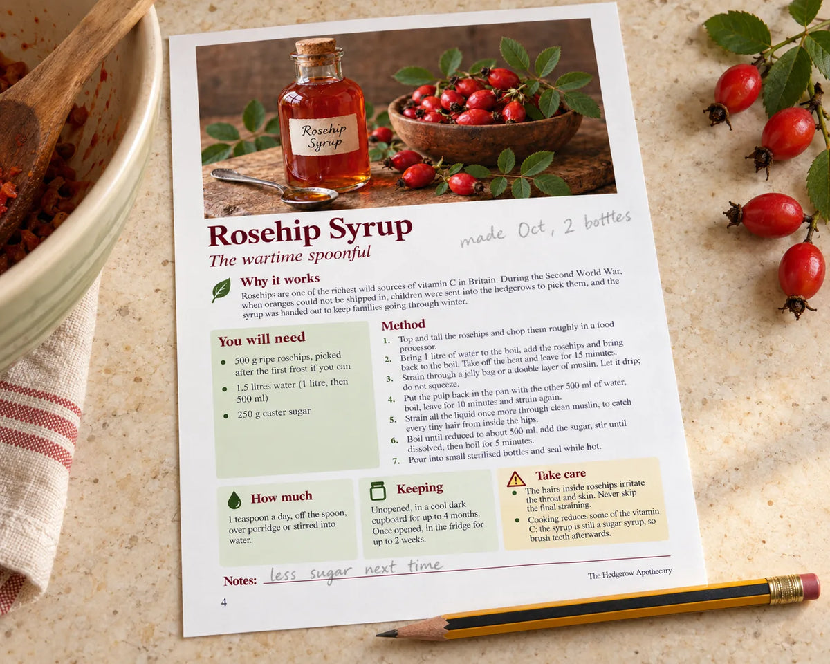 Rosehip Syrup page with handwritten notes
